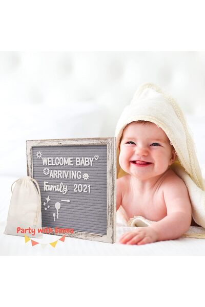 PARTY WITH EMMA Rustic Vintage Wood Grey Felt Letter Board - Changeable Message Board (Grey)