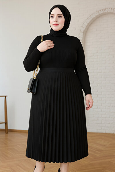 Bahar Altundemir Women's Plus Size Oversized Black Crepe Skirt