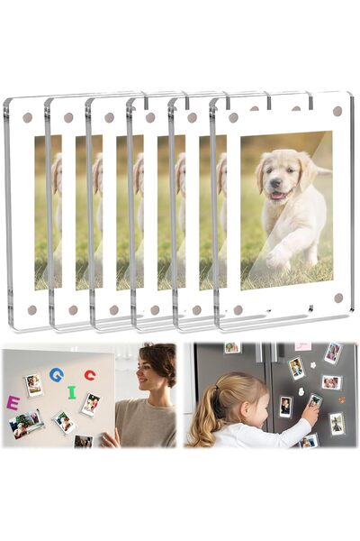 Aowin Magnetic Fridge Frame, Clear Frameless Acrylic Mini Picture Frames, 6 pcs (6x9 cm)