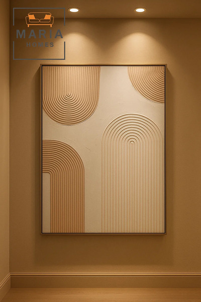 MARIA HOMES Neutral Curved Line Textured Wall Art – Modern Minimalist Decor for Living Room & Bedroom 100*150CM