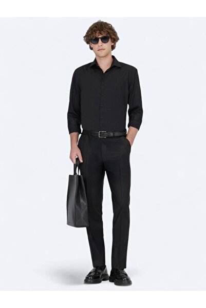 Kip Black Plain Regular Fit Woven Classic 100% Cotton Shirt