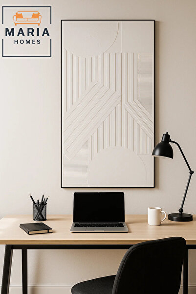 MARIA HOMES White Geometric Textured Wall Art – Modern Minimalist Canvas Decor for Living Room 140*70CM