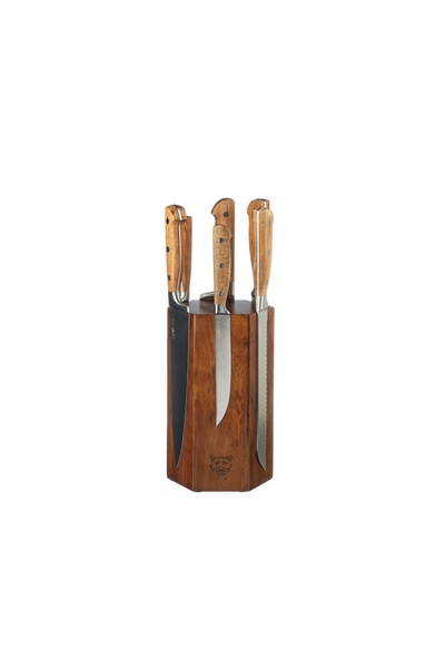 BJORN IMATRA knife holder + Set of 6 JAKOB kitchen knives, satin stainless steel blade, acacia wood handle