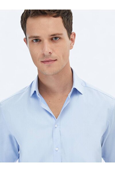 Kip Blue Plain Regular Fit Woven Classic 100% Cotton Shirt