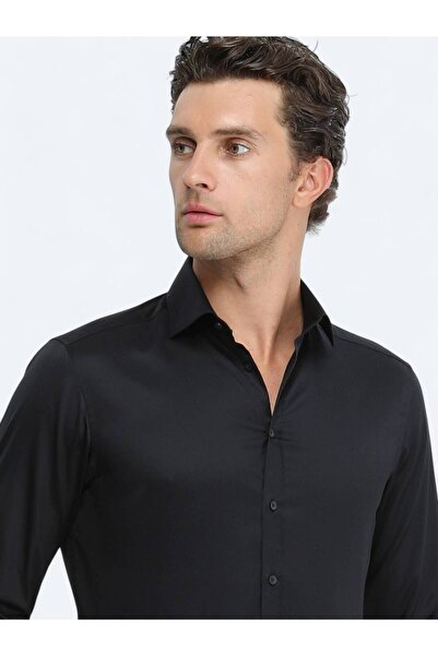 Kip Black Plain Regular Fit Woven Classic 100% Cotton Shirt