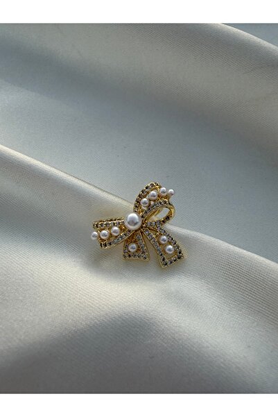 Eylülün Takısı Kadın Gold Renk Taşlı ve İncili Fiyonk Kıkırdak Küpe