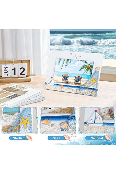 KASTWAVE Desktop Wooden Photo Frame 6x4 Inch – Mediterranean Beach/Nautical Theme