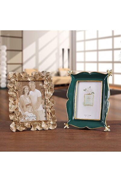 X SPRING Vintage 4x6 Photo Frame - Ornate Retro Green & Gold (Wall & Tabletop)
