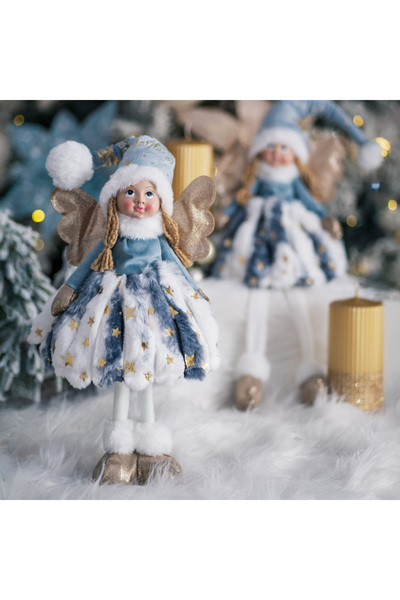 OEM Christmas decoration, Angel with LED, white with blue and gold, 50cm