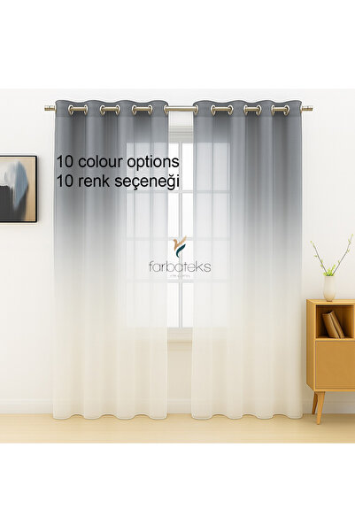farbateks Gray Anthracite Rustic Eyelet Tulle Curtain Gradient Color Transitioning Tulle Curtain