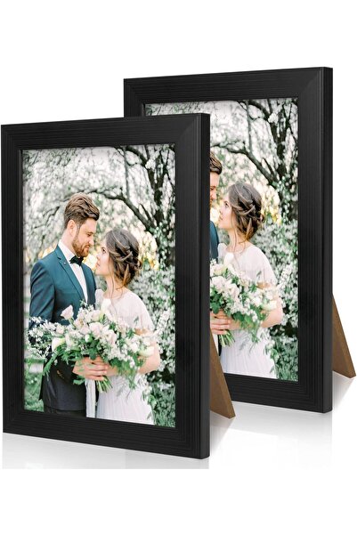 Joyberg 2 Pack 5x7 Black Plastic Picture Frames with Clear Plexiglass