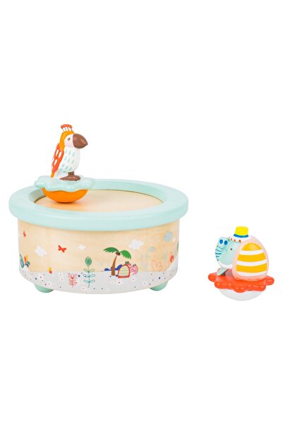Small Foot Wooden Music Box – Dancing Parrot and Elephant, Melody "Wonderful World"