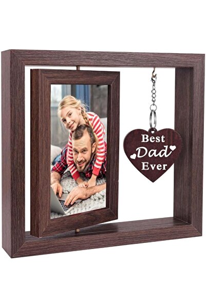 Generic Dad Picture Frame with Heart Pendant – 4x6 Double-Sided Wooden Rotating Photo Frame