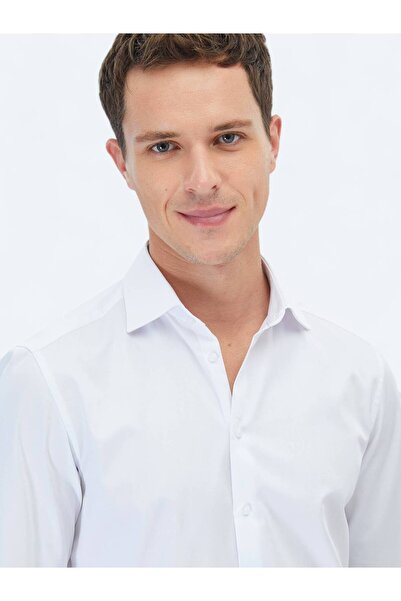 Kip White Plain Slim Fit Woven Classic 100% Cotton Shirt