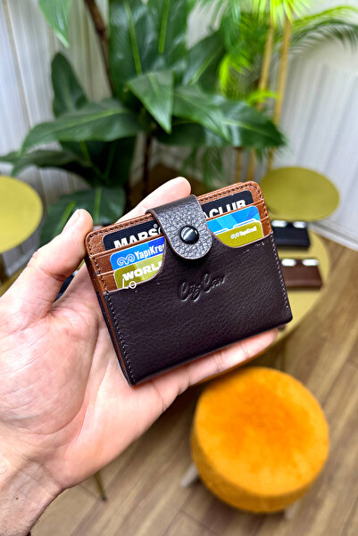 CüzCan Enra Brown-Tan Genuine Leather Card Holder Wallet Is Stylish and Convenient