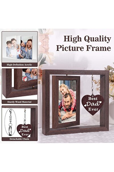 Generic Dad Picture Frame with Heart Pendant – 4x6 Double-Sided Wooden Rotating Photo Frame