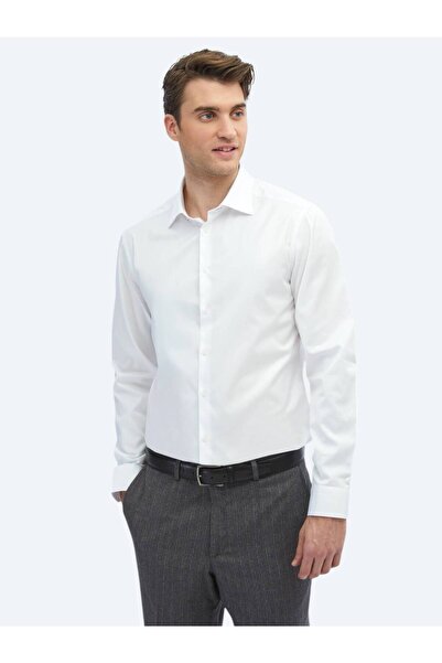 Kip White Plain Slim Fit Woven Classic 100% Cotton Shirt