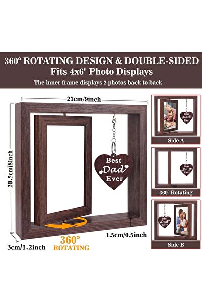 Generic Dad Picture Frame with Heart Pendant – 4x6 Double-Sided Wooden Rotating Photo Frame