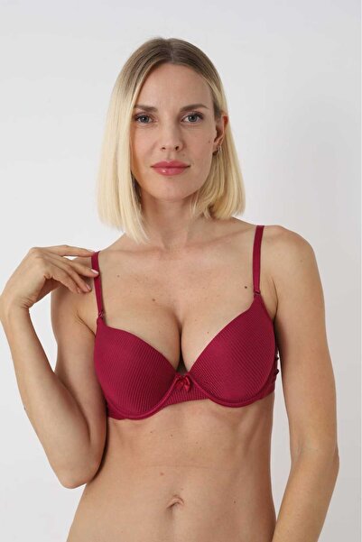 NİVENE Burgundy Double Support Double Ultra Support Push up Bra Double Padding Ultra Soft Bra