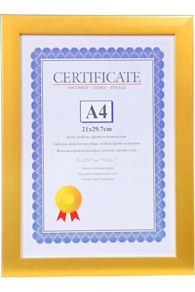Generic Classic Design A4 Certificate Frame, Gold PVC Frame with Glass, 21x29.7cm