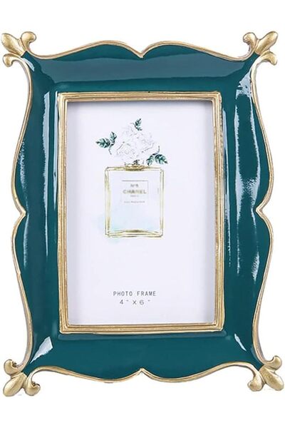 X SPRING Vintage 4x6 Photo Frame - Ornate Retro Green & Gold (Wall & Tabletop)