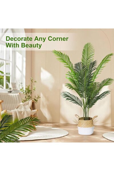 SCHENKERO 120cm (3.9ft) Artificial Areca Palm Feathery Fronds Compact Office Desk Dust-Repellent.