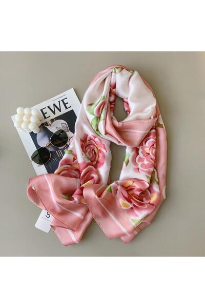 tomrisboutique شال حريري فاخر من الفوال حجاب وشاح بنقشة زهور 90 × 180