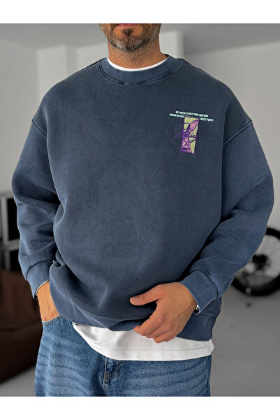 BYBASICMAN Світшот з принтом синього кролика, що підлягає пранню TW-7088