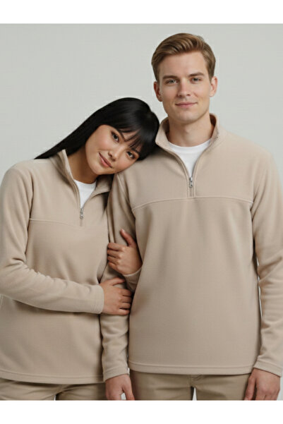 SmallTouch Unısex Tüylenme Yapmayan Normal Kalıp Dik Yaka Soğuk Geçirmez Polar