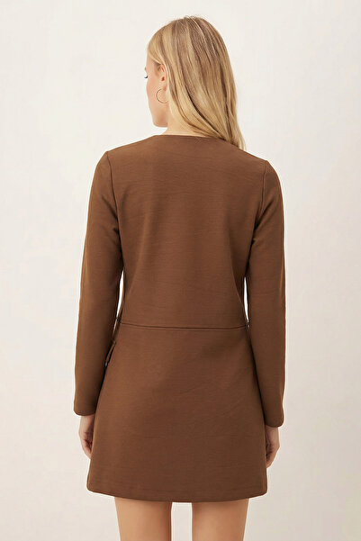 armonika Women's Dark Khaki Waist Stitched Long Jacket Arm-26K001017