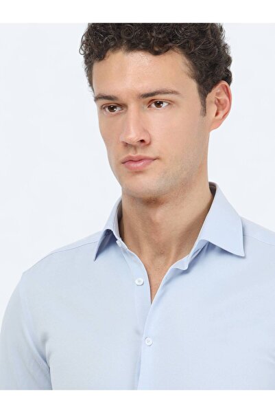 Kip Light Blue Plain Slim Fit Woven Classic Cotton Blended Shirt