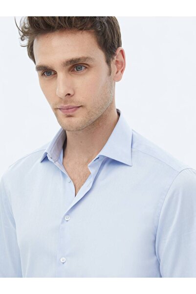 Kip Μπλε Πουκάμισο κλασικό 100% βαμβακερό υφαντό απλό και λεπτή