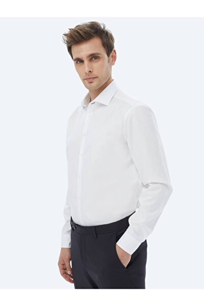 Kip White Plain Regular Fit Woven Classic 100% Cotton Shirt