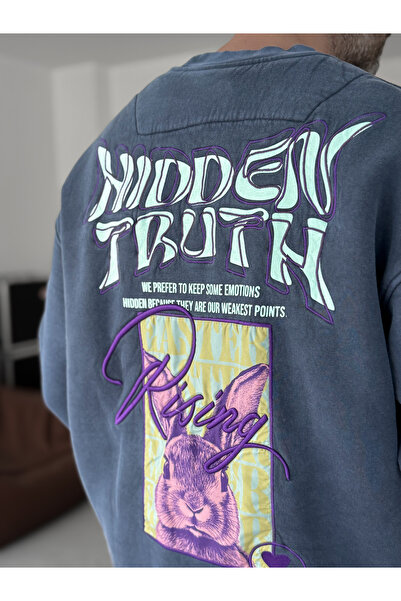 BYBASICMAN Світшот з принтом синього кролика, що підлягає пранню TW-7088