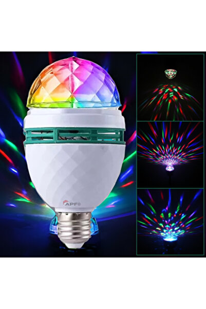 APF Bec LED RGB multicolor E27 cu cap rotativ, efect disco, putere 3W