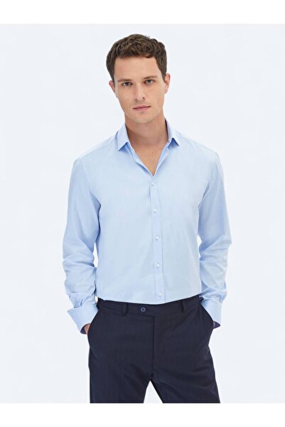 Kip Blue Plain Regular Fit Woven Classic 100% Cotton Shirt