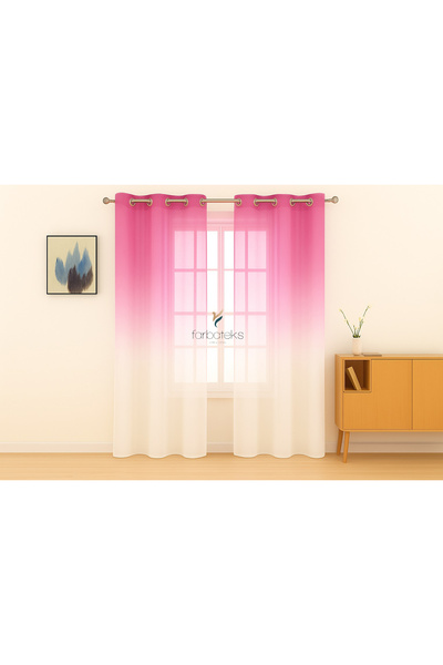 farbateks Fuchsia Dark Pink Rustic Eyelet Tulle Curtain Gradient Color Transitioning Tulle Curtain