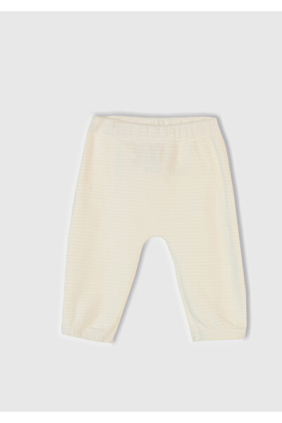 United Colors of Benetton Baby Ecru Ribbed Patterned Sweatpants with Embroidered Back and Elastic Waist