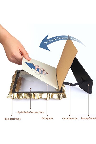 KASTWAVE 3.5x5 Vintage Rose Gold Floral Picture Frame - Antique Style Tabletop or Wall Photo Frame