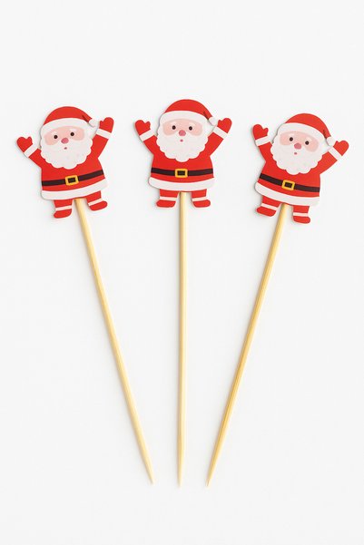 İthal 12 cm Bamboo Toothpicks with Santa Claus Figures • New Year's Presentation and Party Decoration Set, Cocktail