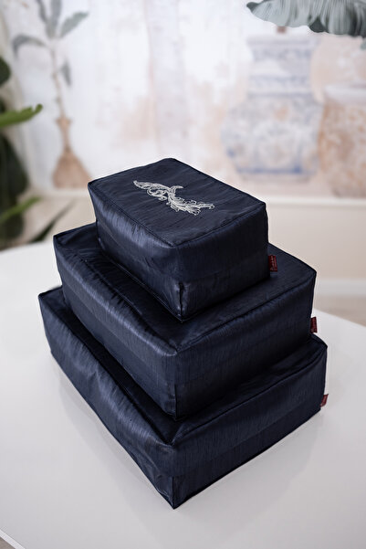 Leoinart Vintage 4-Piece Navy Blue-Silver Urn Set