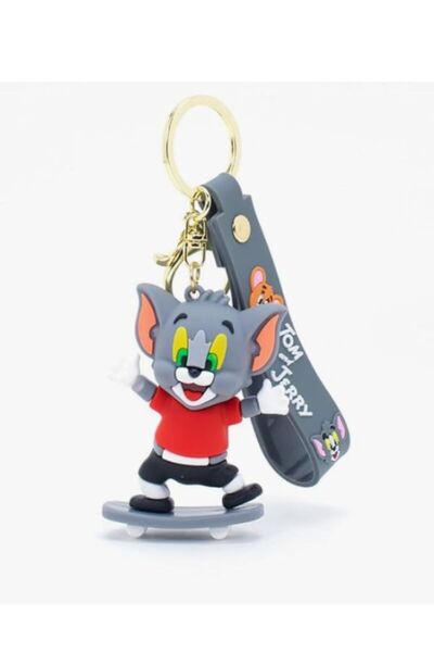 OEM Tom & Jerry on Skateboard Keychain, 8 cm – Tom & Jerry, PVC Figure, Key or Backpack Accessory