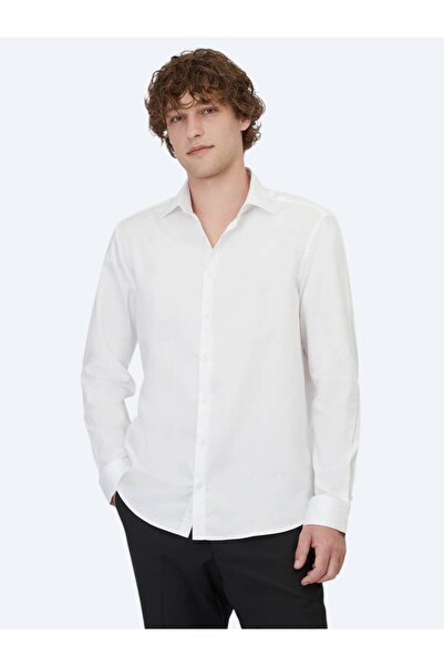Kip White Plain Regular Fit Woven Classic 100% Cotton Shirt
