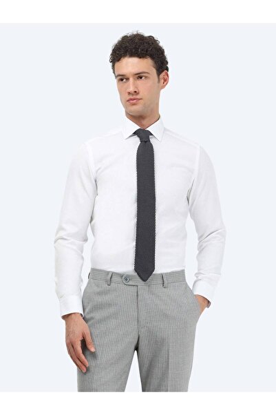 Kip White Plain Slim Fit Woven Classic Cotton Blended Shirt