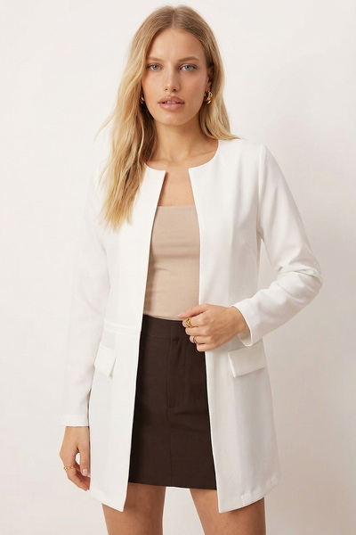 armonika Women's White Stitched Waist Long Jacket Arm-26K001017