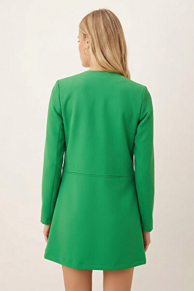 armonika Women's Green Waist Stitched Long Jacket Arm-26K001017