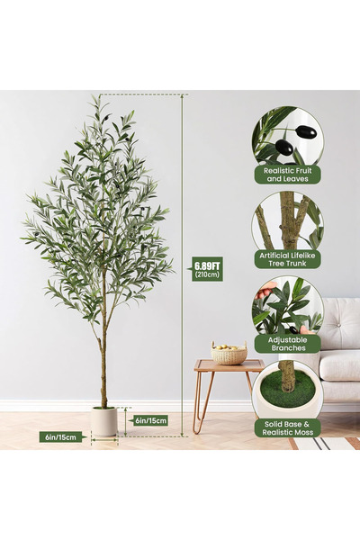 SCHENKERO 210cm (6.9ft) Artificial Olive Tree Reinforced Trunk Wind-Resistant Commercial Garden Use.