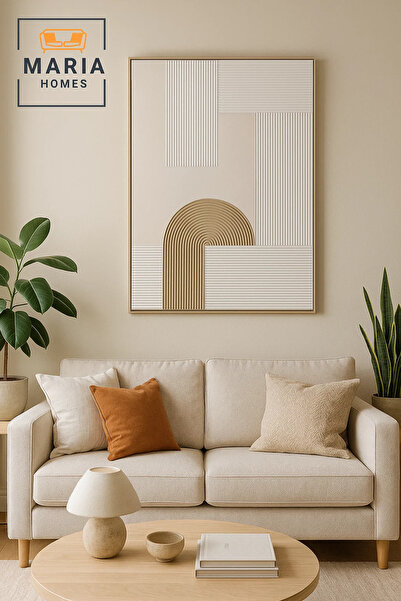 MARIA HOMES Geometric Textured Wall Art – Modern White & Beige Minimalist Decor for Living Room 100*150CM