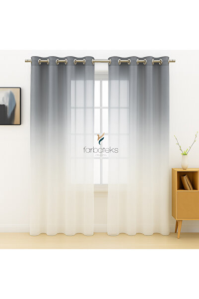 farbateks Gray Anthracite Rustic Eyelet Tulle Curtain Gradient Color Transitioning Tulle Curtain