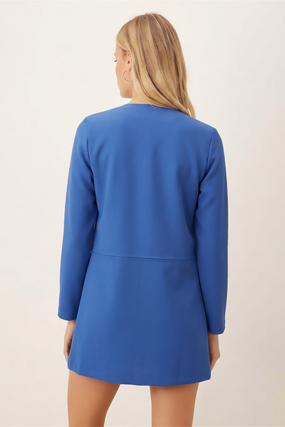 armonika Women's Cobalt Waist Stitched Long Jacket Arm-26K001017